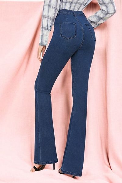 byhaziran butik Ligrio Spanish Leg Colorfast Dark Blue Stretchy High Waist Denim Pants