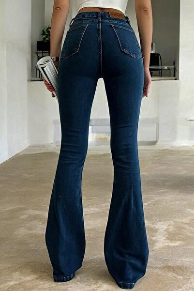 byhaziran butik Zenk Dark Blue Fadeless Lycra Ψηλόμεσο Ισπανικό Τζιν παντελόνι