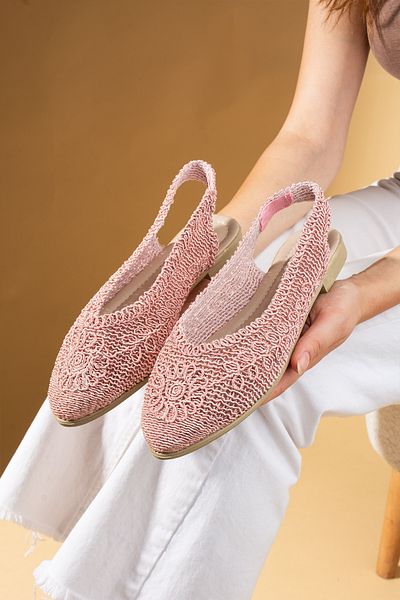 topukludünyası Sandale de balerină pentru femei, cu spatele elastic, pentru purtare zilnică tricotate