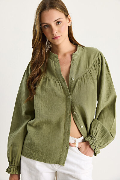 Bianco Lucci Women's Comfortable Muslin Shirt with Elastic Sleeves and Buttons 4733 60283499