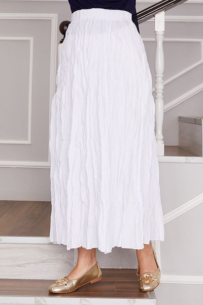 JESSE STORY Women's White Crinkle Skirt Wrinkled Fabric Maxi Skirt
