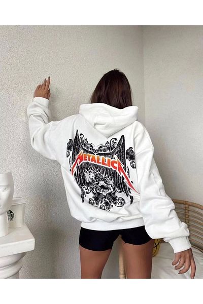 kalimbus Women's Printed Hooded Sweat - White