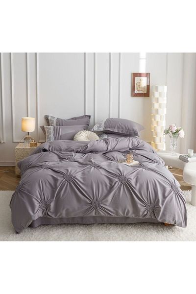 trendyhome Double Bed Linen, Soft Touch Fine Cotton, UNI, Light Grey, J11152