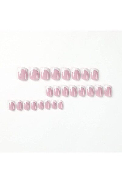 Belora Set de 24 de unghii false French Manicure, formă scurtă și pătrată