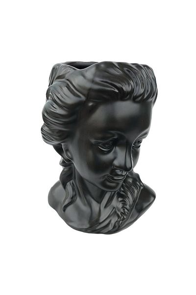 OEM Ceramic Vase in the Shape of a Woman's Head with Long Hair, Black, 17x22 cm