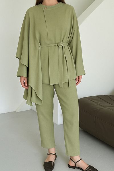 My Blog Khaki Flounced Kimono Suit - 8739