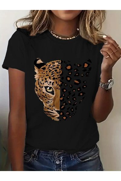 Simala Women's Short Sleeve Crew Neck Patterned Viscose Blouse