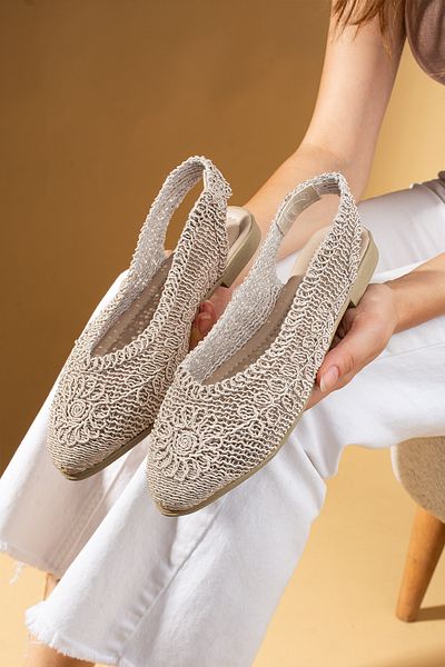 topukludünyası Sandale de balerină pentru femei, cu spatele elastic, pentru purtare zilnică tricotate