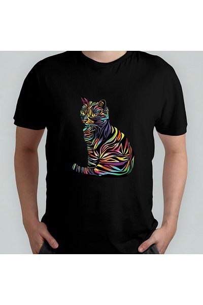 Pixxa Cat Cat Illustration Unisex 100% Cotton Crew Neck T-Shirt Model 1