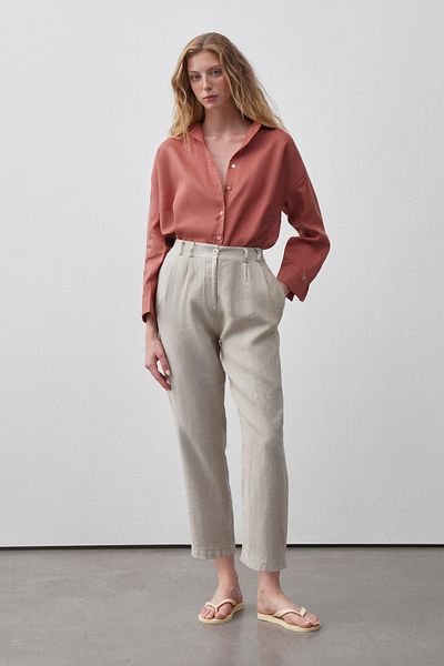 mathilda store Women's Water Green Linen Carrot Pants