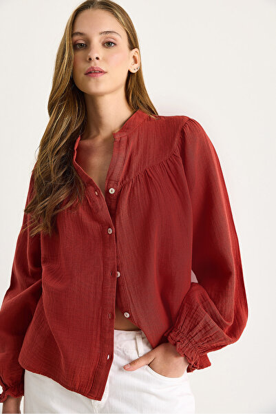 Bianco Lucci Women's Comfortable Muslin Shirt with Elastic Sleeves and Buttons 4733 60283499