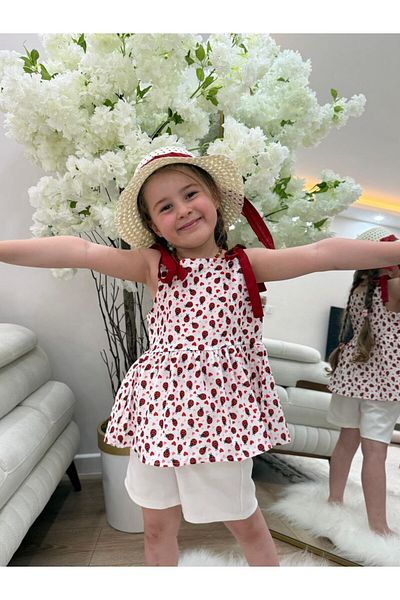 GÖKJOY BUTİK Premium Quality Hat Included 3-Piece Shorts Girl's Set