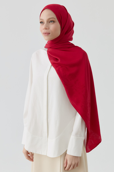 Tuğba Nevgül Kenar Detaylı Naturel Şal - Kırmızı