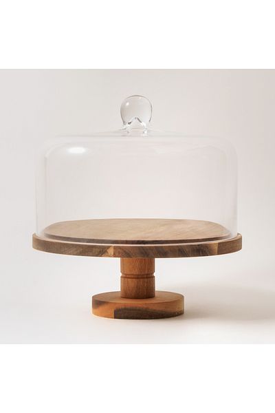 LA MESA glass cake stand with wood base 26.5*28.5cm