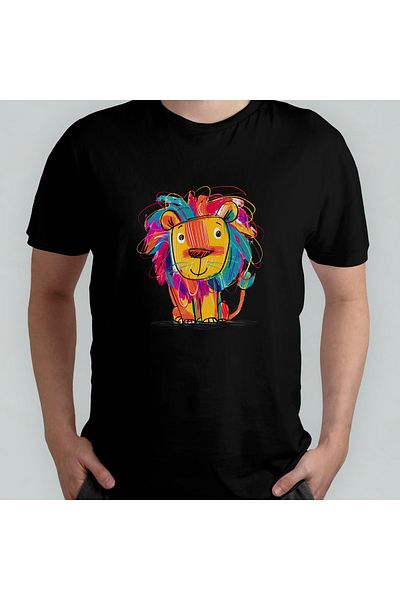 Pixxa Cute Lion Lion Unisex 100% Cotton Crew Neck T-Shirt Model 5