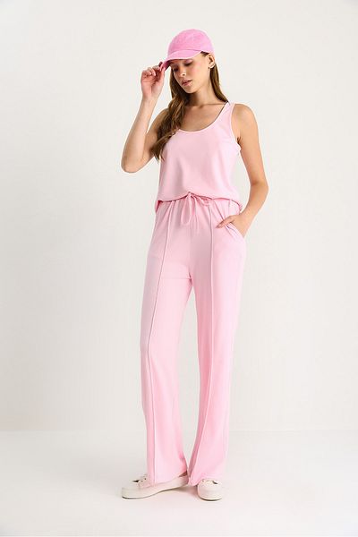 Bianco Lucci Top cu bretele cu decolteu în U pentru femei Pantaloni cu talie elastică cu nervuri Costum modal confortabil 60283496