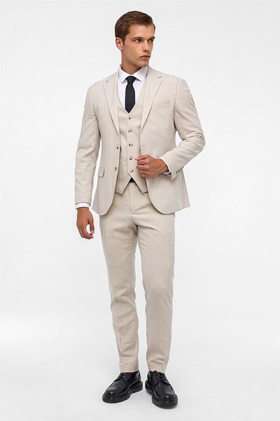 SÜVARİ Süvari Slim Fit 6 Drop Beige Vest Suit