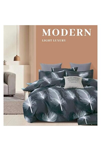 OEM Double bed linen set, reversible sheet, 6 pieces, 230x245cm, Finet, feather, grey-W
