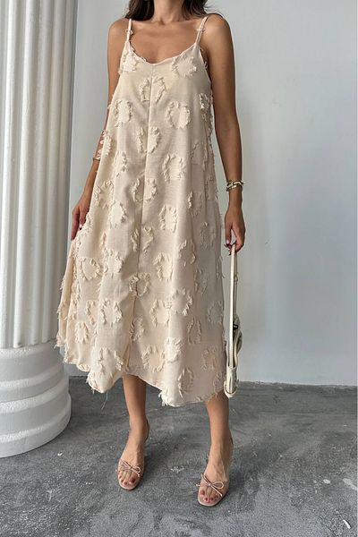 Neşeli Butik rochie de vară pentru femei, cu textura festonată, cu croiala lejeră NBG098