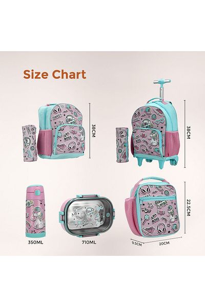 NİCE Rolling backpack with pencil case ,15 inches , Sweet