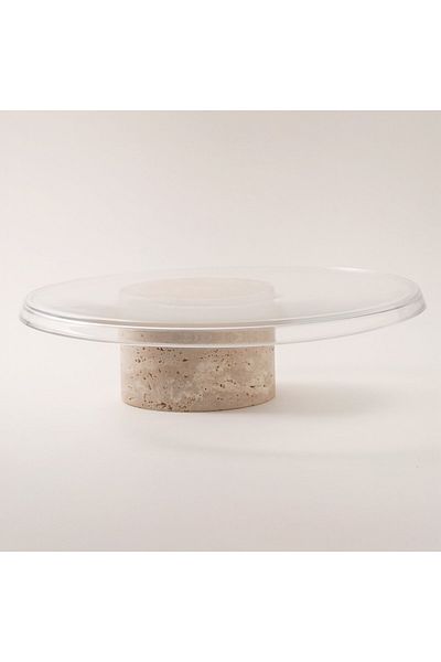 LA MESA cake stand with travertine stone base and glass plate dia 30cm