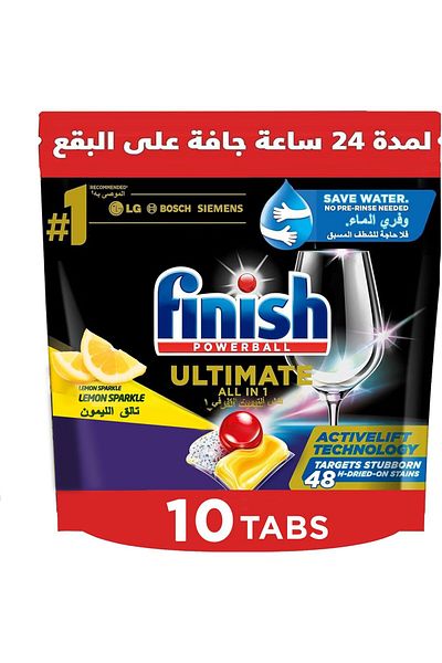 Finish Finish Powerball Ultimate Dishwasher Tablets, Lemon Sparkle for Sparkling Clean and Shine, 10 Tablets