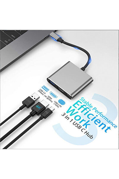 OEM Hub USB-C 3 în 1 (USB 3.0, USB-C, HDMI), Gri
