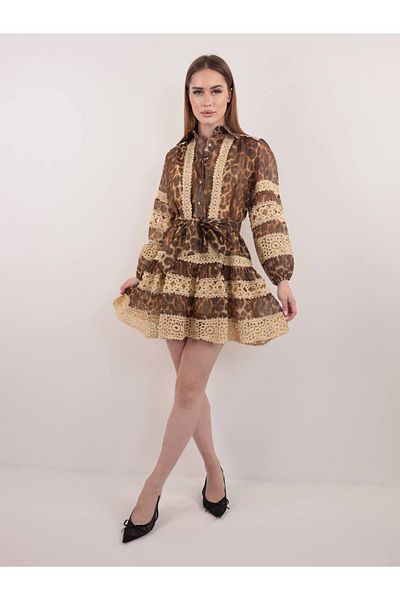 Pulli Collection Leopard Print Lace Detail Stylish Mini Dress
