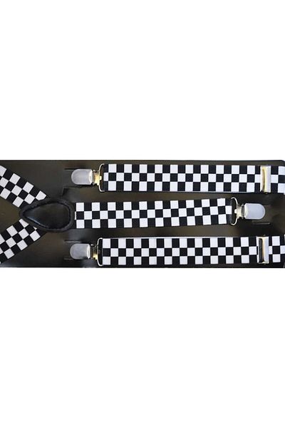 OEM Bretele Unisex, Model Y, Inchizatori Metalice, 25 mm, Imprimeu Bicolor, Alb-Negru