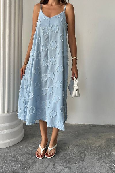Neşeli Butik rochie de vară pentru femei, cu textura festonată, cu croiala lejeră NBG098