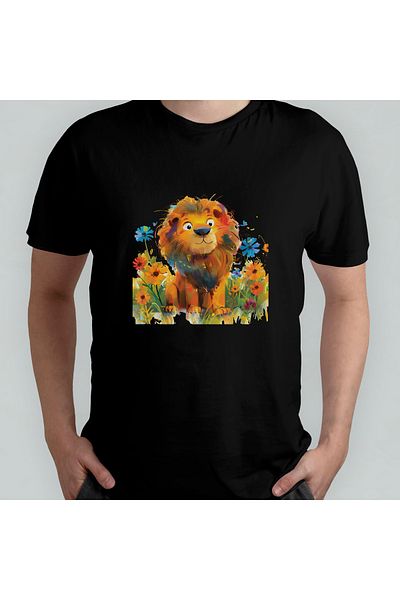 Pixxa Cute Lion Lion Unisex 100% Cotton Crew Neck T-Shirt Model 4