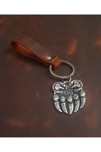 E&F Takı سلسلة مفاتيح من الجلد الطبيعي بتصميم مخلب الدب