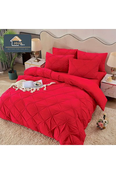 trendyhome Double Bed Linen, Elastic, Soft Velvet, Embroidered Print, Red, J18024