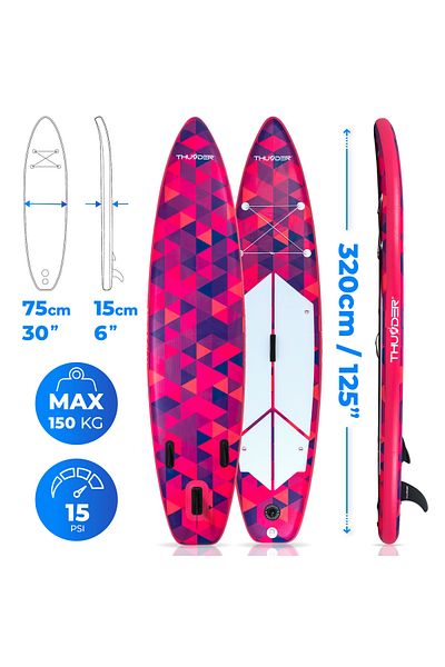 Thunder Placa Sup Gonflabilă Volca, 320x75x15cm, Set Cu Rucsac, Scaun, Pompă, Roz