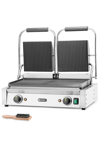 HENDI Grătar de contact, cu canelură dublă, 3600W - 263709