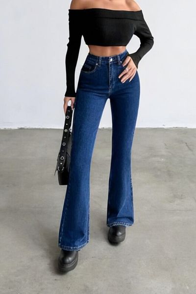 byhaziran butik Miunsa Spanish Leg Colorfast Dark Blue Stretchy High Waist Denim Pants