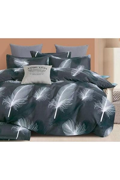 OEM Double Bedding Set, Reversible Sheet, 6 Pieces, 2 Persons, 230x245cm, Finet, Feather Pattern, Gray-W
