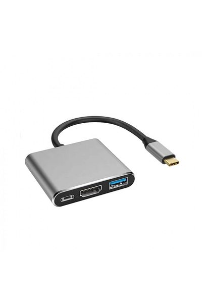 OEM Hub USB-C 3 în 1 (USB 3.0, USB-C, HDMI), Gri