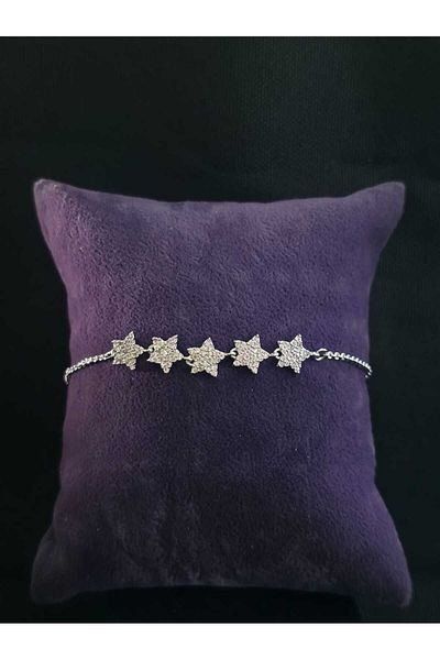 sarıyer silver Star Model Zircon Stone Embroidered Chain Model Steel Bracelet