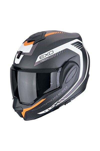 Scorpion Exo-Tech Evo Carbon Cosy Çene Açılabilir Motosiklet Kaskı Mat Siyah Oranj