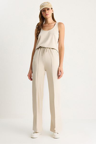 Bianco Lucci Top cu bretele cu decolteu în U pentru femei Pantaloni cu talie elastică cu nervuri Costum modal confortabil 60283496