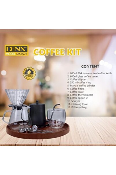 Denx 12-in-1 Coffee Kit with Glass Server, Filter Holder, Coffee Mug and Accessories, 600ml