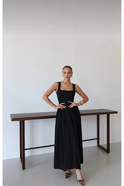 MEGOMEL Women's Square Neck Thick Strap Stylish Design Dress