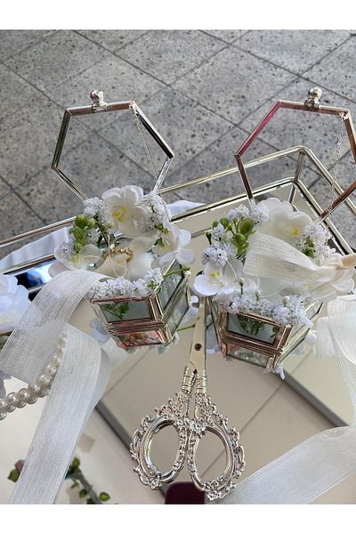 Z&B FLOWERS Promise Tray Silver Glass Tray Engagement Tray Groom Coffee Promise
