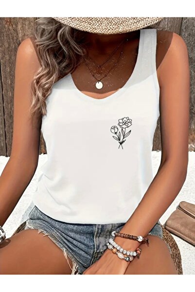 FUFLUNS تي شيرت نسائي بطبعة زهور بسيطة