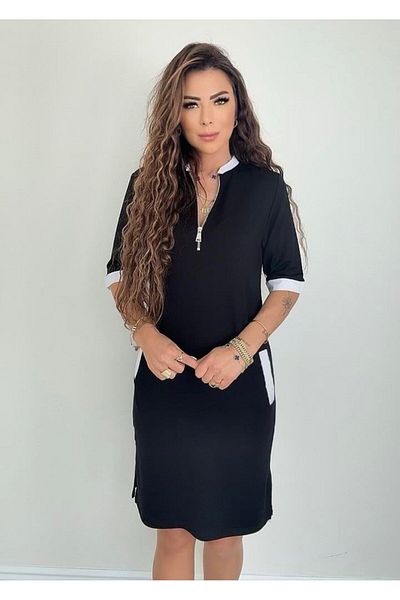 modaserdem Rochie de damă cu mânecă scurtă, cu buzunar cu fermoar, cu fantă laterală, din viscoză