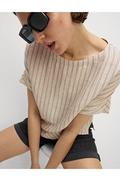 Marks & Spencer Saf Keten Çizgili Regular Tişört