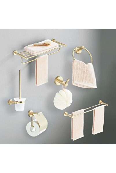 CasaVie Set accesorii baie, auriu periat, 6 piese, cod 1192