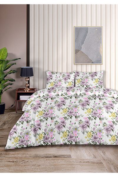 Evim Aster 100% Cotton Double Duvet Cover Set 200X220Cm Light Yellow Purple