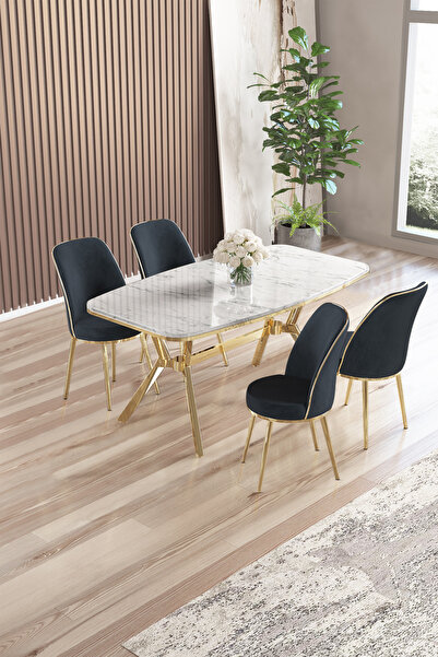 Canisa Lena Serisi 90x160 Lak Panel Beyaz Mermer Desen Gold Kaplama Ayaklı Ma...